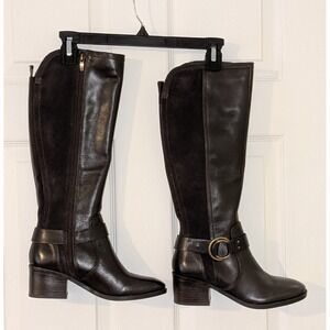 Marc Fisher Riding Boots Knee High Block Heel Brown‎ Leather Size 6.5M NEW